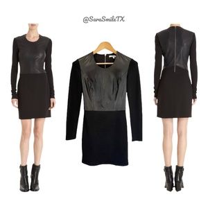 HELMUT LANG Black Lambskin Leather Panel Long Sleeve Mini Dress NWOT